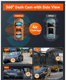 Vantrue N5 4 Channel WiFi 360° All Sides Dash Cam, STARVIS 2 IR Night Vision, 2.7K+1080P*3 Front Rear Inside Dashcam, Voice Control, GPS, 24 Hours Buffered Parking Mode Dash Camera, Support 512GB Max