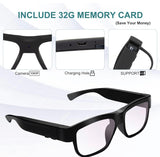 Camera Glasses Video Glasses HD Smart Glasses Recording Outdoor Sport Glasses with Camera Wearable Eyeglass Built-in 32G Memory Card Open on Computer