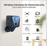 Security Camera, 4K HD Mini Nanny Cam for Home with Night Vision, WiFi Indoor Camera, 100 Days Long Battery Life, Motion Detection, Remote Viewing, Wireless Surveillance Cam