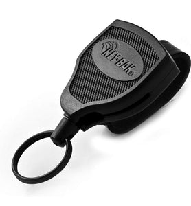 KEY-BAK SUPER48 Locking Retractable Keychain, Durable Polycarbonate Case, Leather Belt Loop, and Oversized Split Ring, Black