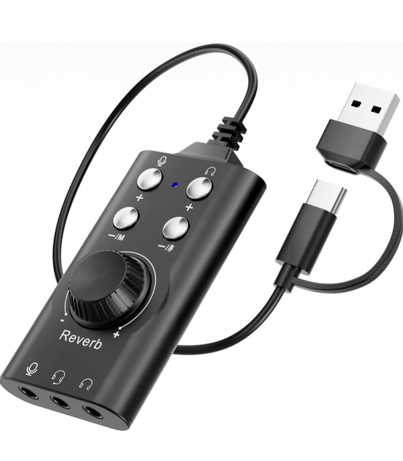 Facmogu Portable Voice Changer, Virtual 7.1 Surround Sound Voice Disguiser Device with Multi Sound Effects, USB 3.0/ Type-C to 3.5mm Jack Game Voice Changer for PS4/ PS5/ Windows、MacOS PC/Laptop/Phone