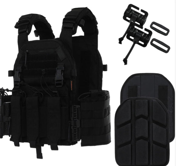 Tactical Molle Vests with Triple mag Pouch and Side Cummerbund Pouches, Quick Release Vests for Men