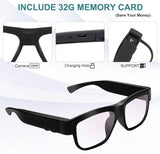Camera Glasses Video Glasses HD Smart Glasses Recording Outdoor Sport Glasses with Camera Wearable Eyeglass Built-in 32G Memory Card
