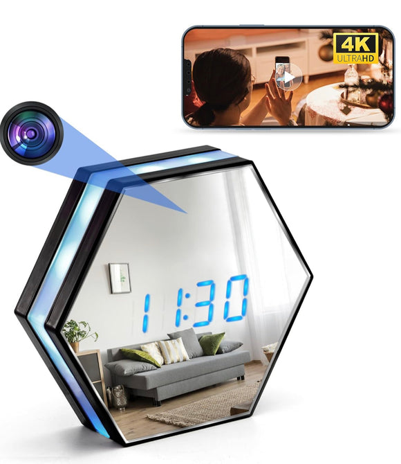 Hidden Camera Clock, HD 4K Spy Camera Hidden Camera with Video, WiFi Hidden Security Camera Clock Night Light, Portable Mini Nanny Cam with Night Vision, Motion Detection, Adjustable Colorful Light