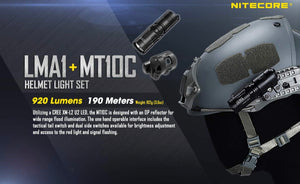 Nitecore MT10C 920 Lumen ARC Rail Tactical Helmet Light, Rechargeable and Rotary with Red Light