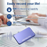 64GB Voice Recorder, Digital Voice Recorder with 900 Hours Recording Capacity and 35 Hours Long Battrey Time, Voice Recorder for Lecture Interview Meeting Class