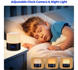 Security Camera Indoor for Home - Bluetooth Speaker - Homekit Camera - 1080P Clock Camera with 160°Rotating Viewing Angle - Night Light - AI Motion Detection (Black and White)