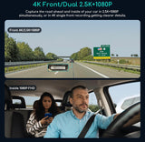 COOAU D30S 4K Dash Cam with GPS Wi-Fi, Front and Inside Dual 2.5K 1080P, Uber Car Camera with Infrared Night Vision, Supercapacitor, 4 IR LEDs, G-Sensor, Parking Mode, Loop Recording