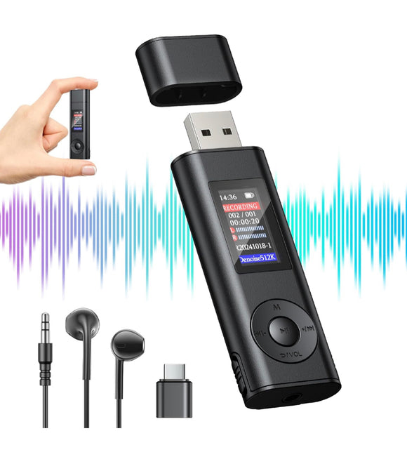 Digital Voice Recorder 64GB USB Voice Activated Audio Recorder Small and Portable Voice Recorders with Playback Digital Voice Recorder for Meetings/Interviews/Classroom