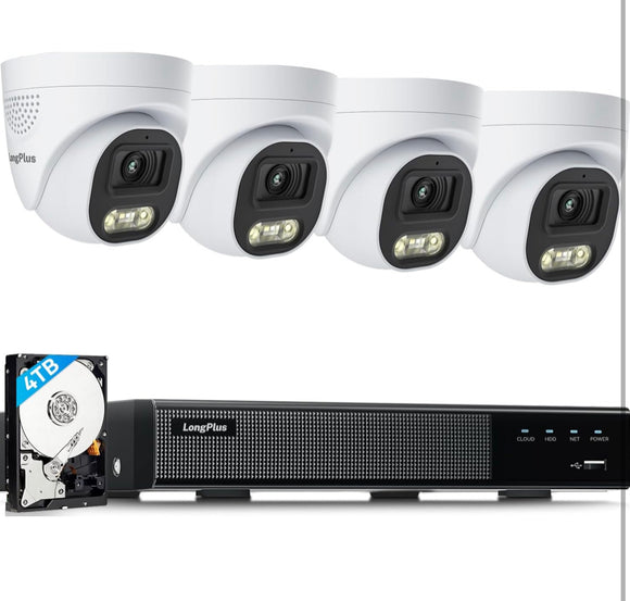 Security Camera System, 4K-UHD 8 Channel NVR 8MP Wired Home Security System Outdoor Indoor, 8 PoE Dome Cameras, LED Spot Lights Color Night Vision, 132° FOV, 2-Way Audio, Included 4TB HDD