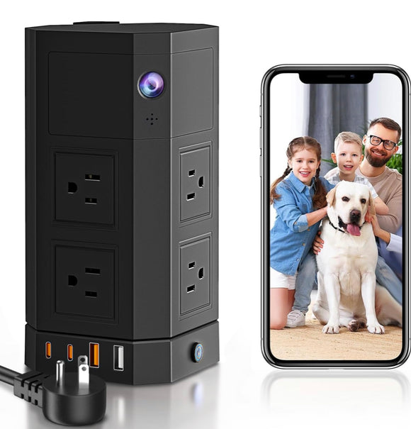 Power Strip Smart Camera WiFi Camera — Hidden Spy Camera — Cloud Storage & 64G SD Card Nanny Cam, HD Smallest Cam, Camera with AI Motion Detection，Real Time Camera