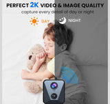Security Camera, 4K HD Mini Nanny Cam for Home with Night Vision, WiFi Indoor Camera, 100 Days Long Battery Life, Motion Detection, Remote Viewing, Wireless Surveillance Cam