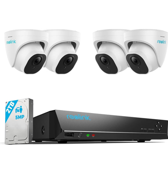 Smart 5MP 8CH Home Security Camera System, 4pcs Wired PoE IP Cameras Outdoor with Person/Pet/Vehicle Detection, 4K 8CH NVR with 2TB HDD for 24-7 Recording, RLK8-520D4-5MP