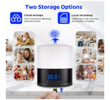 Security Camera Indoor for Home - Bluetooth Speaker - Homekit Camera - 1080P Clock Camera with 160°Rotating Viewing Angle - Night Light - AI Motion Detection (Black and White)