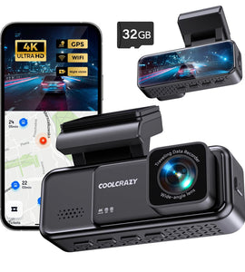 Dash Cam 4K Front, Built-in WiFi GPS Dash Camera for Cars, 3.2" IPS Screen