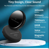 64GB Magnetic Voice Activated Recorder with 768 Hrs Recording Capacity, Digital Voice Recorder with DSP Noise Canceling for Lecture Meeting Work Interviews Class