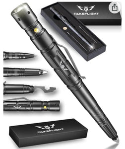 Tactical Pen Survival Gear – Aircraft-Grade Aluminum LED Tactical Flashlight Multi Tool – Rugged, Lightweight EDC Pen Survival Tool – Glass Breaker, Bottle Opener, Screwdriver, Gift Boxed