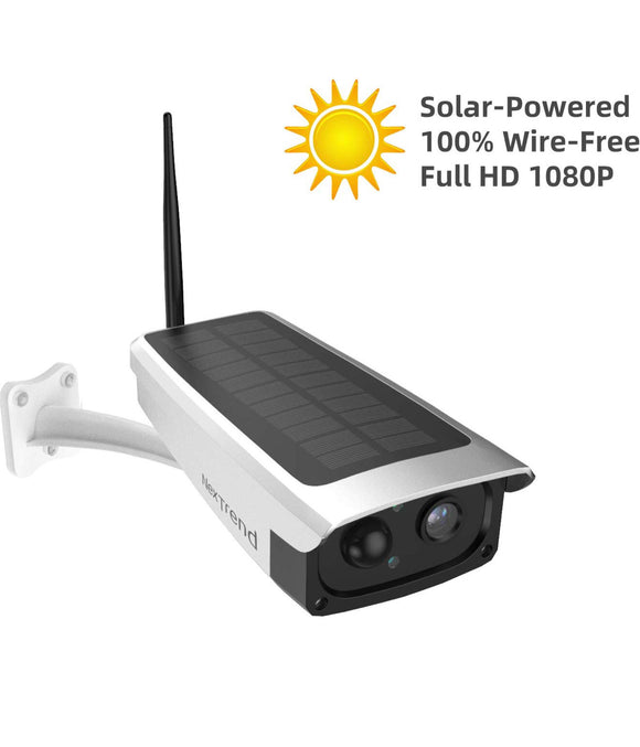 Solar Powered Battery Security Camera, NexTrend Outdoor 1080P Home Wireless WiFi IP Cam w/Build-in