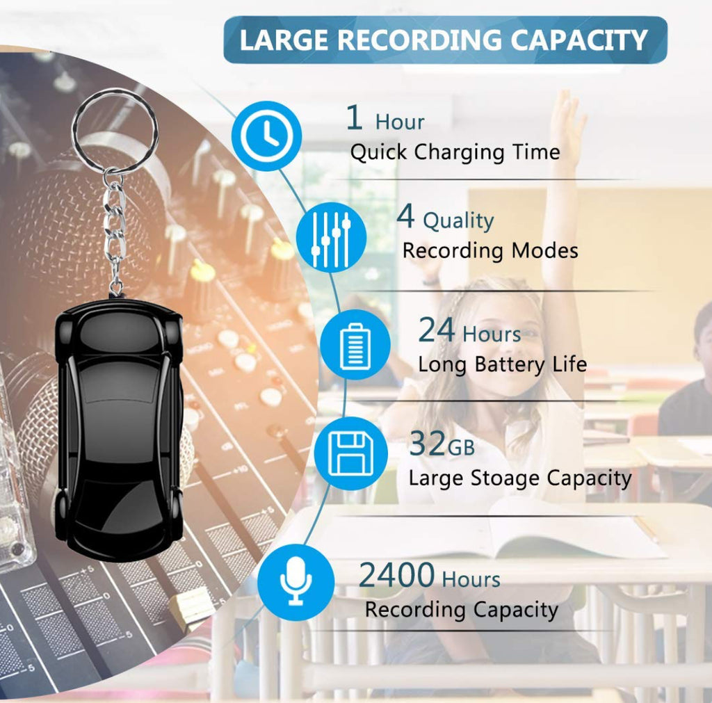 Mini Voice Recorder Keychain, Hfuear 32GB Voice Activated Recorder ...