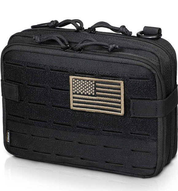 Tactical Molle Admin Pouch of Laser Cut Design, Utility Pouches Molle Attachment Military Medical EMT Organizer with Map Pocket EDC EMT Pack IFAK Tool Holder Universal U.S.A Patch Included