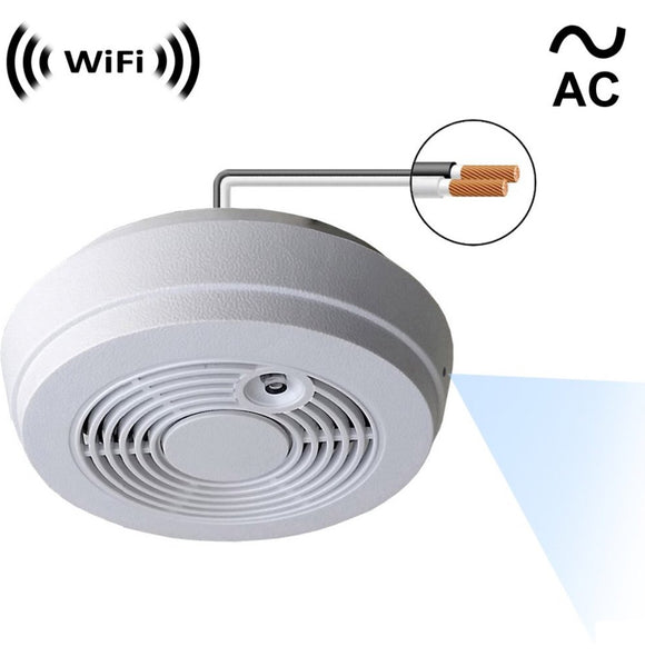 Down View, WiFi Smoke Detector Spy Camera for Smart Phone and PC Remote Viewing. (Low Light) (No Battery, No Audio, No IR