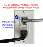 Spy Camera Hidden in Functional AC GFCI Outlet, Optional Night Vision Camera with Independent Hidden Infrared Lamp. (Lens Level with Night Vision)