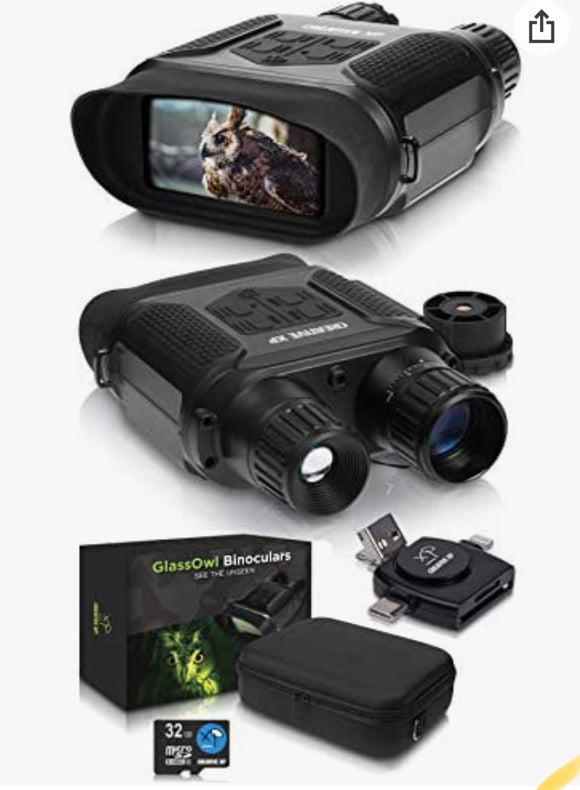Digital Night Vision Binoculars for Complete Darkness - GlassOwl Infrared Night Vision Goggles for Hunting, Spy and Surveillance