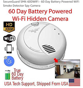 SecureGuard SMK-60DWIFI - 60 Day Battery Powered WiFi Smoke Detector Spy Camera