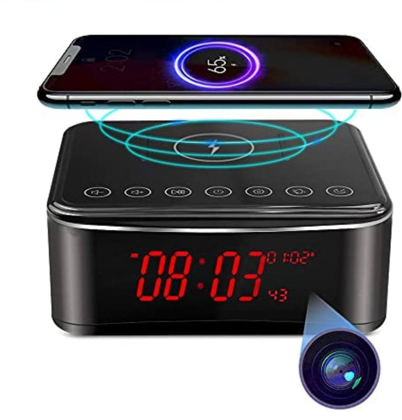 Hidden Spy Cameras with Video,Aiwaylar camaras espias ocultas Nanny Cam,WiFi Secret Camera 4K with Bluetooth Speaker,Night Vision,Alarm Clock,Wireless Charger,160°View Angle for Indoor Home-2.4G/5G