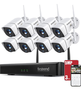 5MP Wireless Security Cameras System, Firstrend Security System Wireless Ultra HD for Home Surveillance with 8CH NVR 8 IP Cameras 3TB Hard Drive Night Vision Motion Alarm Free App for Outdoor Business