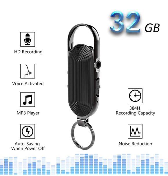 Digital Voice Recorder, 32GB Keychain Mini Sound Audio Recorder for Lectures Voice Activated Recorder, 384H Recording Capacity