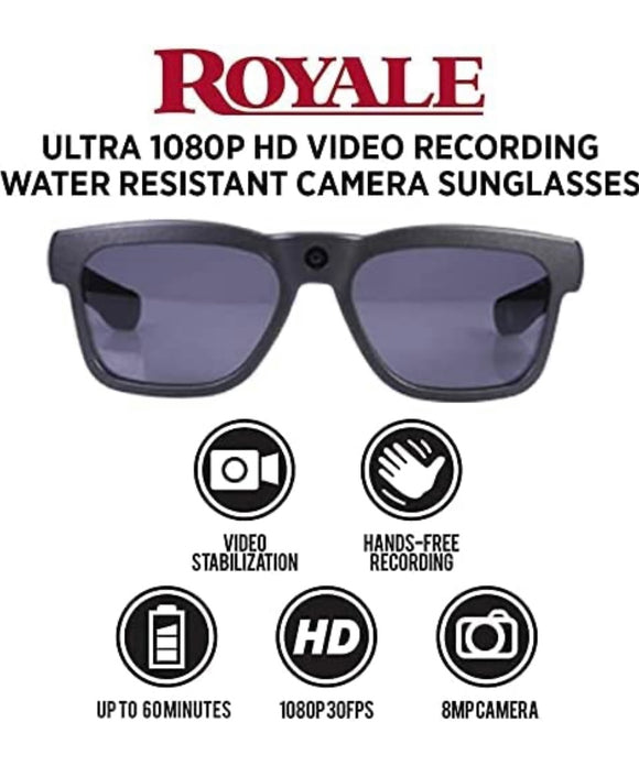 Camera Sunglasses | Water Resistant Eyeglasses| 8MP Camcorder | Wide Angle View, Unisex Design, Stylish, Water Resistant and Lightweight Frame (Black)