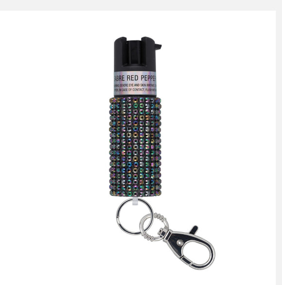SABRE PEPPER SPRAY WITH JEWELED DESIGN, SNAP CLIP, AND KEY RING, 25 BURST, 10-FOOT (3-METER) RANGE