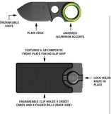 Money Clip with Built-in Fixed Blade Knife, Black, 0.6 x 5.5 x 9.5 inches