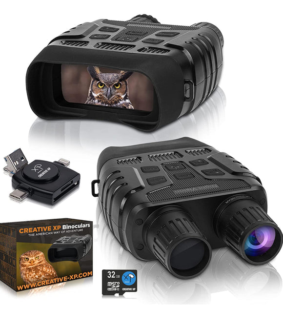 Digital Night Vision Binoculars for 100% Darkness - Save Photos & Videos with Audio – 4x35 mm Infrared Spy Gear for Hunting & Surveillance – Large Screen, 1000ft Viewing Range & 32GB Card