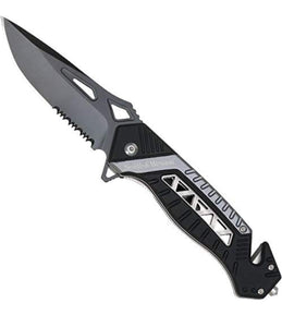 Smith & Wesson SW608BLS 8.5in High Carbon S.S. Folding Knife with 3.4in Serrated Drop Point Blade and Aluminum Handle for Tactical, Survival and EDC