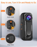 Small Body Camera, Personal Pocket Video Camera with Audio Loop Recording Time Stamps External Memory Up to 128GTwo Clips and Easy to Operation