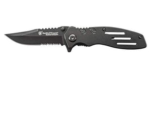 Smith & Wesson Extreme Ops SWA24S 7.1in S.S. Folding Knife with 3.1in Serrated Clip Point Blade and Aluminum Handle for Outdoor, Tactical, Survival and EDC