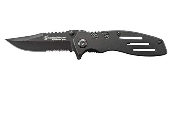 Smith & Wesson Extreme Ops SWA24S 7.1in S.S. Folding Knife with 3.1in Serrated Clip Point Blade and Aluminum Handle for Outdoor, Tactical, Survival and EDC